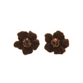 Brown Fabric Flower and Polka Dot Stud Earrings Set view 5