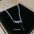 Wing and Crystal Drop Pendant Necklace in Two Metal Tones view 4