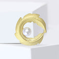 Matte Curved Leaf Circle Brooch Pearl Accent Gold Silver view 4