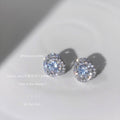 Silver Multi Layer Round Halo CZ Pavé Stud Earrings view 3