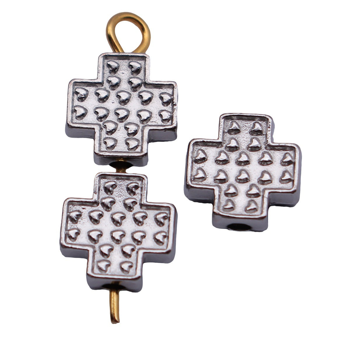 7.9x7.9x3.4mm 0.74g White K Color Zinc Alloy Heart Cross Loose Metal Beads for Bracelet Jewelry Making