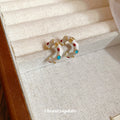 White Enamel C Hoop Stud Earrings with Multicolor Dots view 3