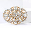 Openwork Oval Rhinestone Brooch Silver Gold Blue Brown Pin view 3