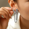 Hammered Heart Stud Earrings Chain Tassel Gold and Steel view 3