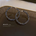 Crystal Textured Hoop Statement Earrings in Black and Silver view 4
