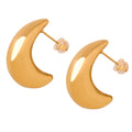 Crescent Moon Thick Stud Earrings Gold Steel Polished Pair view 5