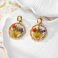 Gold Wavy Frame Resin Dried Flower Stud Earrings 7 Styles view 6
