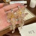 Clear Gold Vein Layered Leaf Cascade Statement Earrings view 2