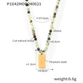 Green Natural Stone Bead Necklace Gold Love Tag Pendant view 6