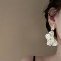 Translucent Flower Gold Square Statement Drop Earrings view 4