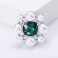 Round Pearl Halo Brooch With Large Square Jewel Center view 4