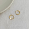 Gold Thin Huggie Hoop Bottom Crystal Row Earrings Pair view 1