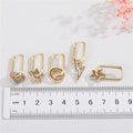 Gold Tone Rectangular Huggie Earrings with Crystal Charm Drops view 2