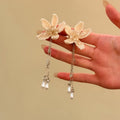 Beaded Flower Pearl Silver Chain Necklace Drop Earrings view 4