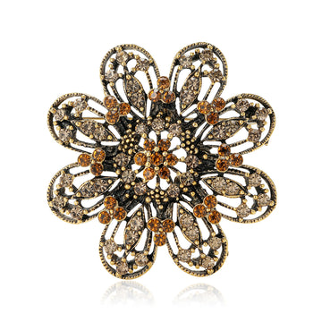 Openwork Crystal Flower Brooch in Four Finishes Jacket and Scarf Accessory