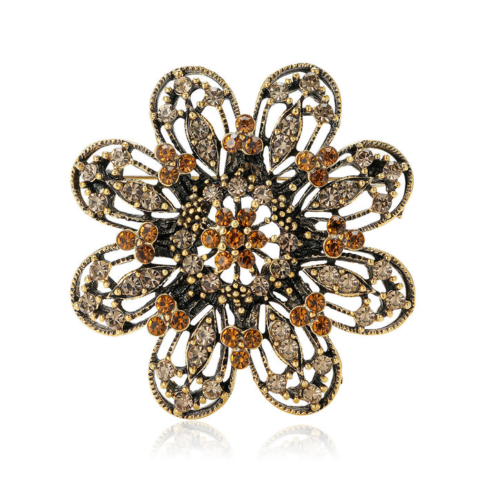 Openwork Crystal Flower Brooch in Four Finishes Jacket and Scarf Accessory