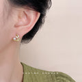 Gold Leaf Branch Pearl Stud Earrings Clear Crystal Accents view 3