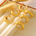 Chunky C Shape Hollow Horn Hoop Stud Earrings Gold Tone Metal view 4
