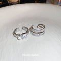 Silver Tone Three Row Open Ring With Clear Crystal Bands view 4