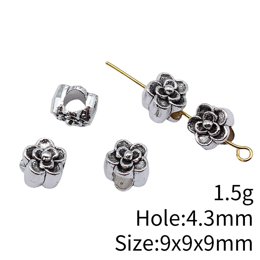 9x9x9mm 1.5g Antique Silver Zinc Alloy Flower Large Hole Beads for DIY Bracelet Necklace Making