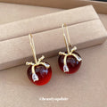 Red Apple Hook Earrings with Crystal Bow Detail Jewelry Design view 3