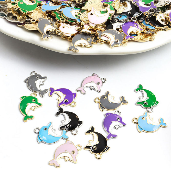 Colorful Dolphin Enamel Alloy Charm Pendants for Jewelry Making