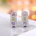 Silver Tone Multicolor Baguette Crystal Huggie Earrings view 3
