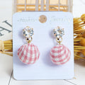 Fabric Wrapped Ball Stud Earrings in Ten Patterns and Lengths view 4
