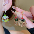 Multicolor Fan Chandelier Earrings With Beaded Fringe view 3