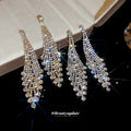 Crystal Waterfall Tassel Earrings in Gold and Silver view 2