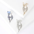 Long Crystal Cat Brooch With Faceted Crystals And Polished Metal Details view 1