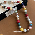 Multicolor Mixed Pearl Strand Necklace Silver Clasp view 3