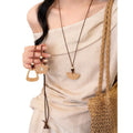 Woven Pendant Brown Cord Long Necklace Three Shapes view 5