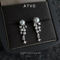 Grey Pearl Cascade Tassel Drop Earrings Silver CZ Stars view 1