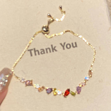 Gold Tone Multicolor Zircon Square Teardrop Bracelet