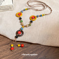 Boho Multicolor Bead Y Necklace Yellow Brown Rings Cord view 2
