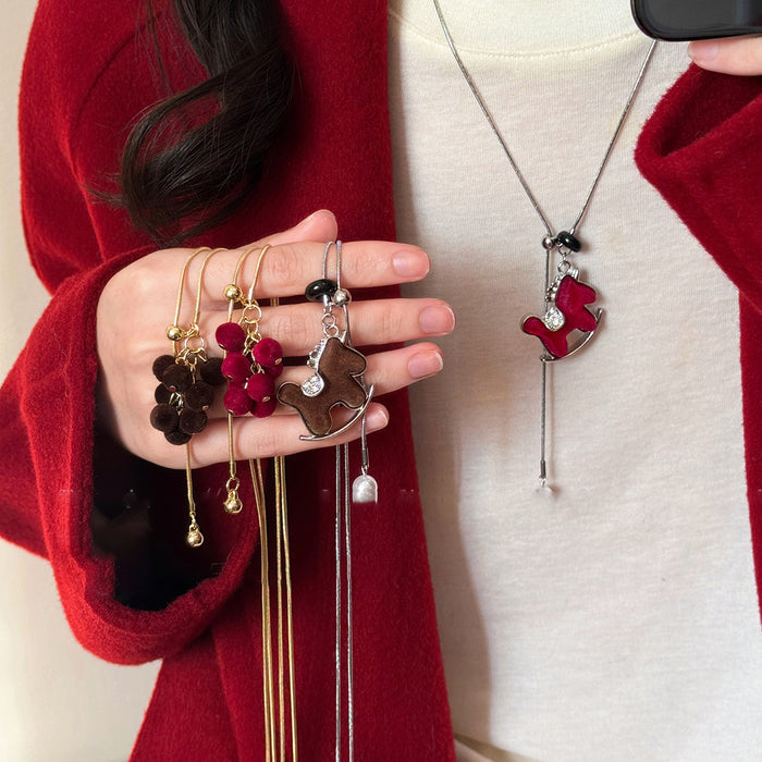 Velvet Grape and Horse Pendant Necklaces in Four Designs