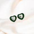 Green Enamel Oval Rhinestone Center Stud Earrings Pair view 3