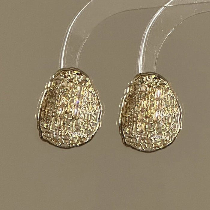 Textured Gold Tone Rounded Square Stud Earrings Fashion Jewelry