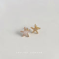 Gold Asymmetric White Enamel Pave Crystal Starfish Stud Earrings view 2