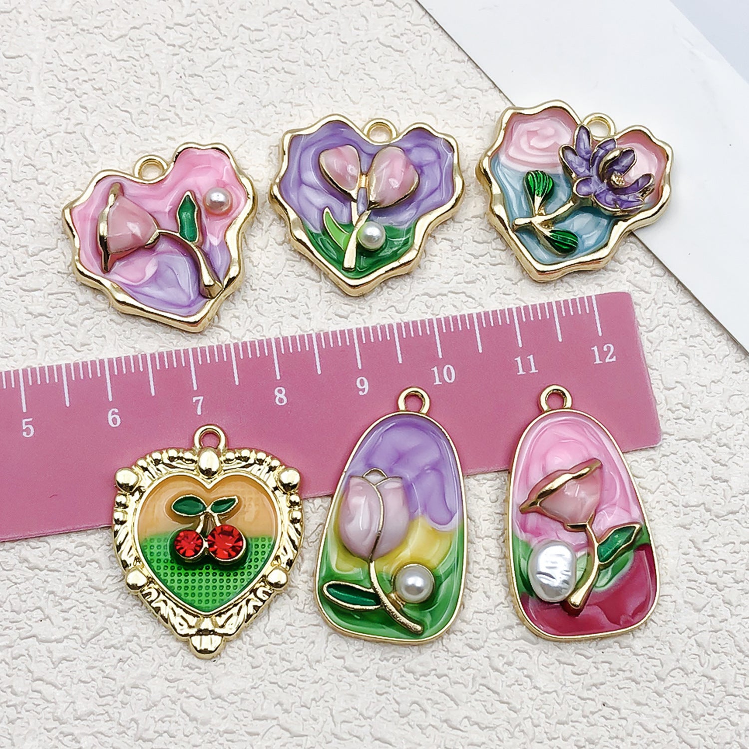 Vintage Enamel Zinc Alloy French Flower Charm Pendant for DIY Earrings Necklace Jewelry