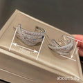 Multi-Row Curved Pave Half Hoop Earrings In Two Metal Tones view 4