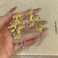 Gold and Silver Floral Branch Long Chain Tassel Stud Earrings view 3