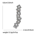 Geometric Bar Brooch in Metal with Stepped Squares with Green or Clear Crystal Centers view 7
