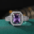 Purple Rectangular Solitaire Double-Halo Wide Ring In Silver Tone view 2