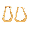 Gold Steel Irregular Teardrop Organic Open Hoop Earrings view 5