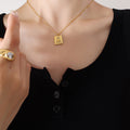 Square Sun Hand Relief Pendant Necklace Gold Steel Zircon view 7
