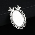 Oval Filigree Cabochon Tray Pendant Base Floral Bird Design Silver Gold view 3