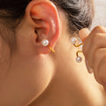 Gold Steel Faux Pearl Wave Geometric Titanium Steel Earrings view 3