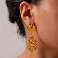 Coral Conch Woven Mesh Geometric Drop Stud Earrings view 1